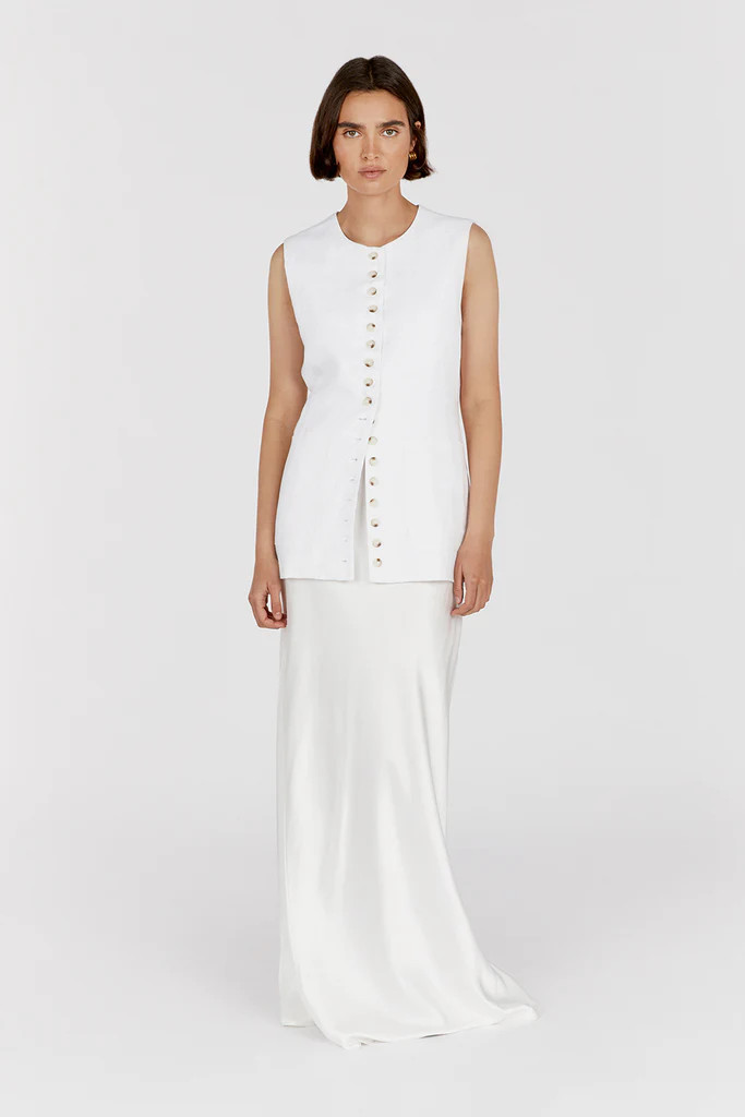 TILLY WHITE LINEN LONGLINE VEST | DISSH