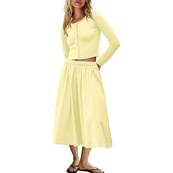 Panadila Womens 2 Piece Lounge Sets Matching Vacation Outfits Ribbed Button Down Cardigan and Ela... | Amazon (US)