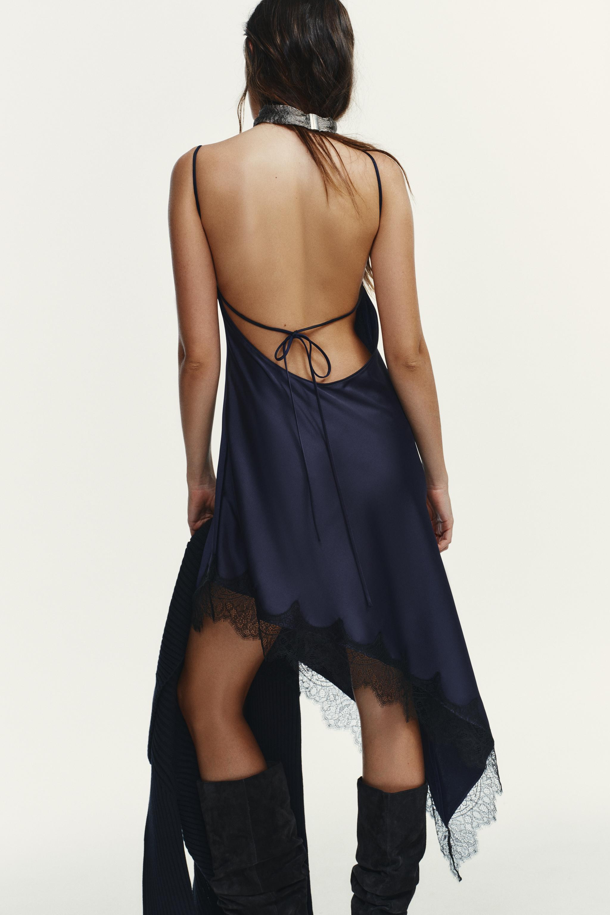 SATIN ASYMMETRIC LACE DRESS | Zara US