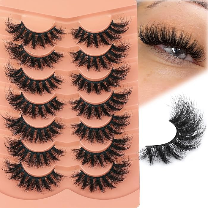 Fluff Eyelashes 8D Fox Eye lashes 18mm Natural False Eyelashes 7 Pairs Full Volume Faux Mink Lash... | Amazon (US)