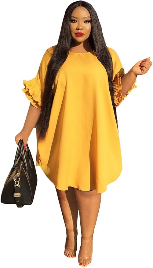 Ekaliy Women's Casual Vintage Ruffle Sleeve Loose Party Midi Plus Size Dress Casual Summer | Amazon (US)