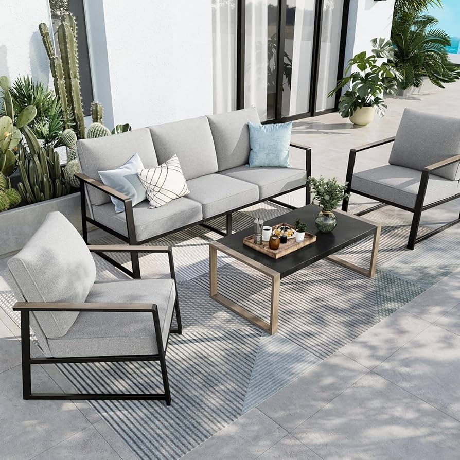 MFSTUDIO 5 Seats Patio Furniture Sets, Olefin-Filled Textilene Fabric Backrest Outdoor Conversati... | Amazon (US)