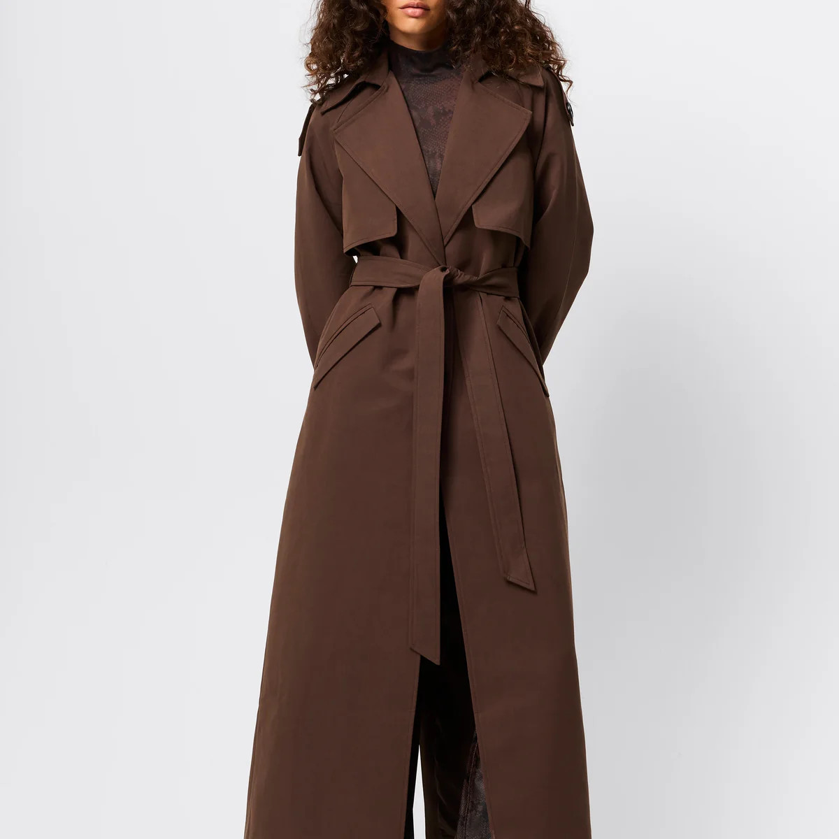 Franklin Trench Coat - Mossman | Women's Chocolate Longline Coat | Mossman