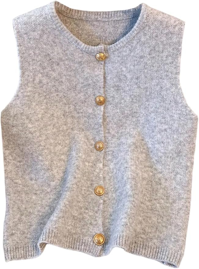 Women's Button Down Sweater Vest Sleeveless Crewneck Knit Outerwear Old Money Knitwear | Amazon (US)