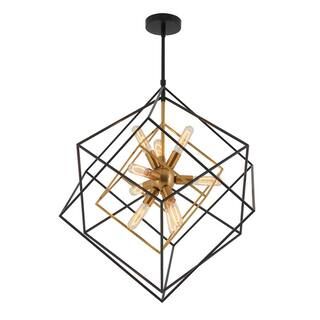 Artika Imperium 9-Light Black and Gold Modern Sputnik Geometric Cage Chandelier Light Fixture for... | The Home Depot