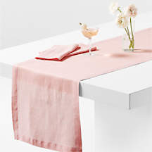 Marin 120" Spring Pink EUROPEAN FLAX -Certified Linen Table Runner + Reviews | Crate & Barrel | Crate & Barrel