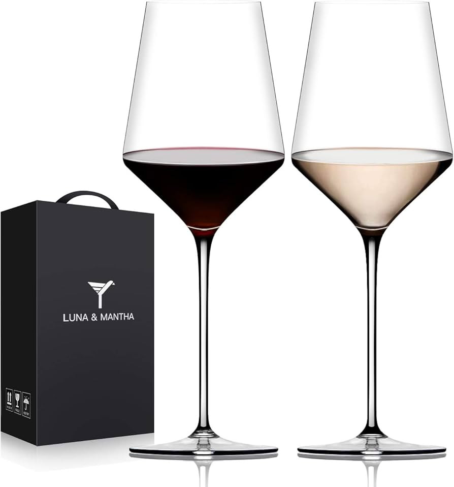 Red Wine Glasses Set of 2, Premium Crystal Wine Glasses Hand Blown, 15 oz,Thin Rim,Long Stem,Perf... | Amazon (US)