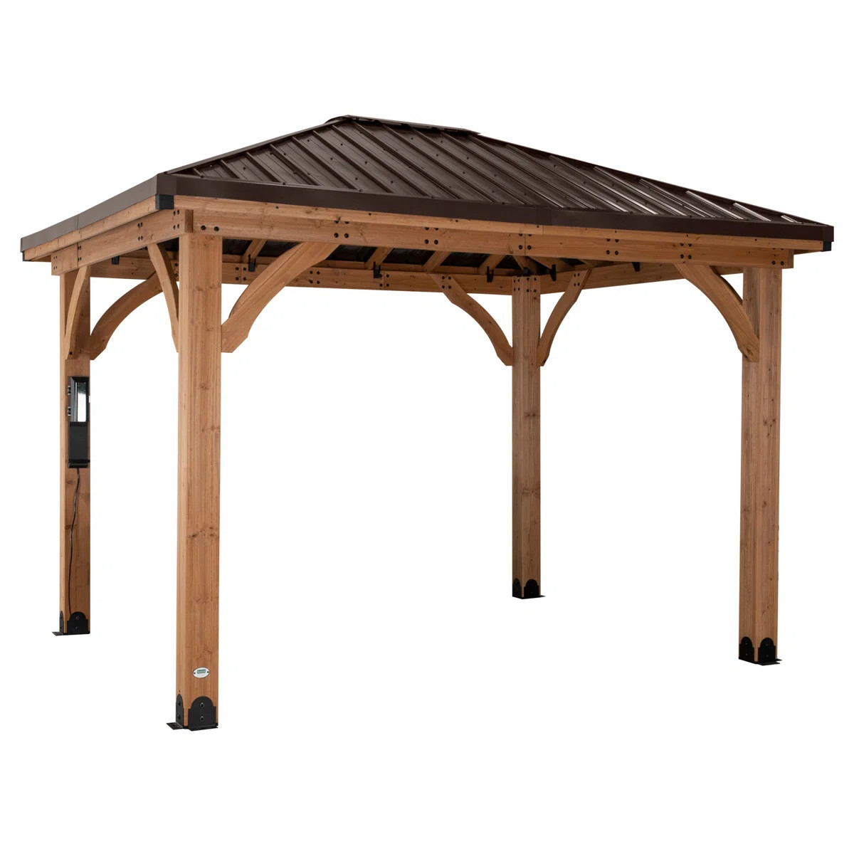 Backyard Discovery Barrington 10' x 10' Cedar Wood Outdoor Patio Gazebo with Hardtop Galvanized S... | Wayfair North America