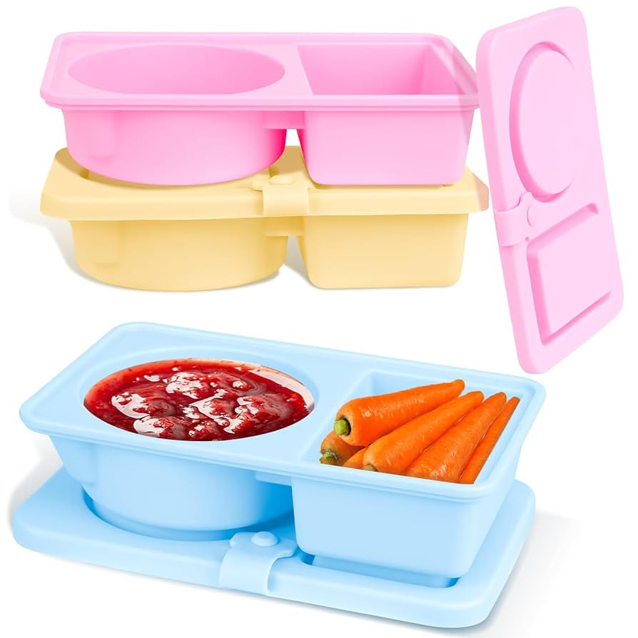 3 Pack Silicone Reusable Snack Containers with Lids, Double Compartment Snackle Box Containers, S... | Amazon (US)