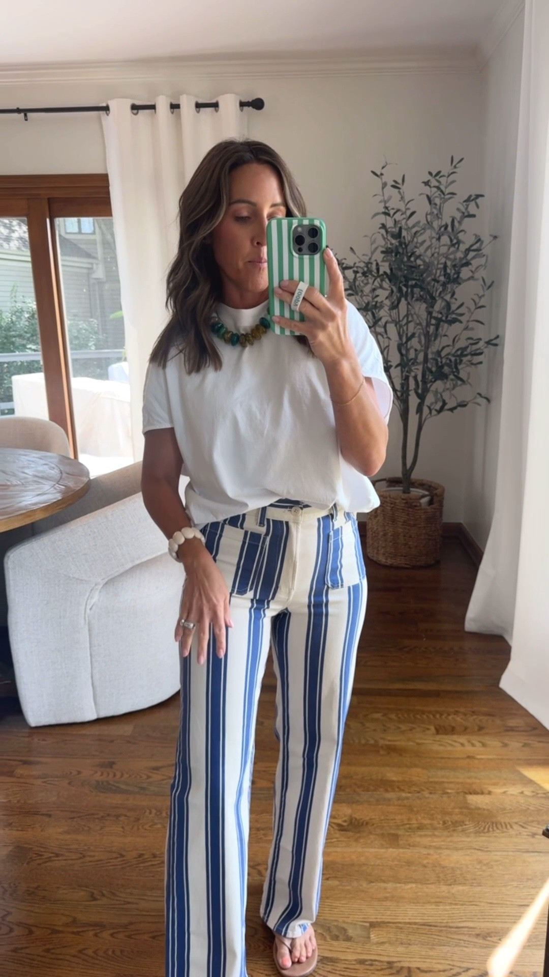 Bold blue stripes. Also in brown. 
TTS. 25. 
XS tee

#LTKootd #LTKOver40 #LTKSeasonal