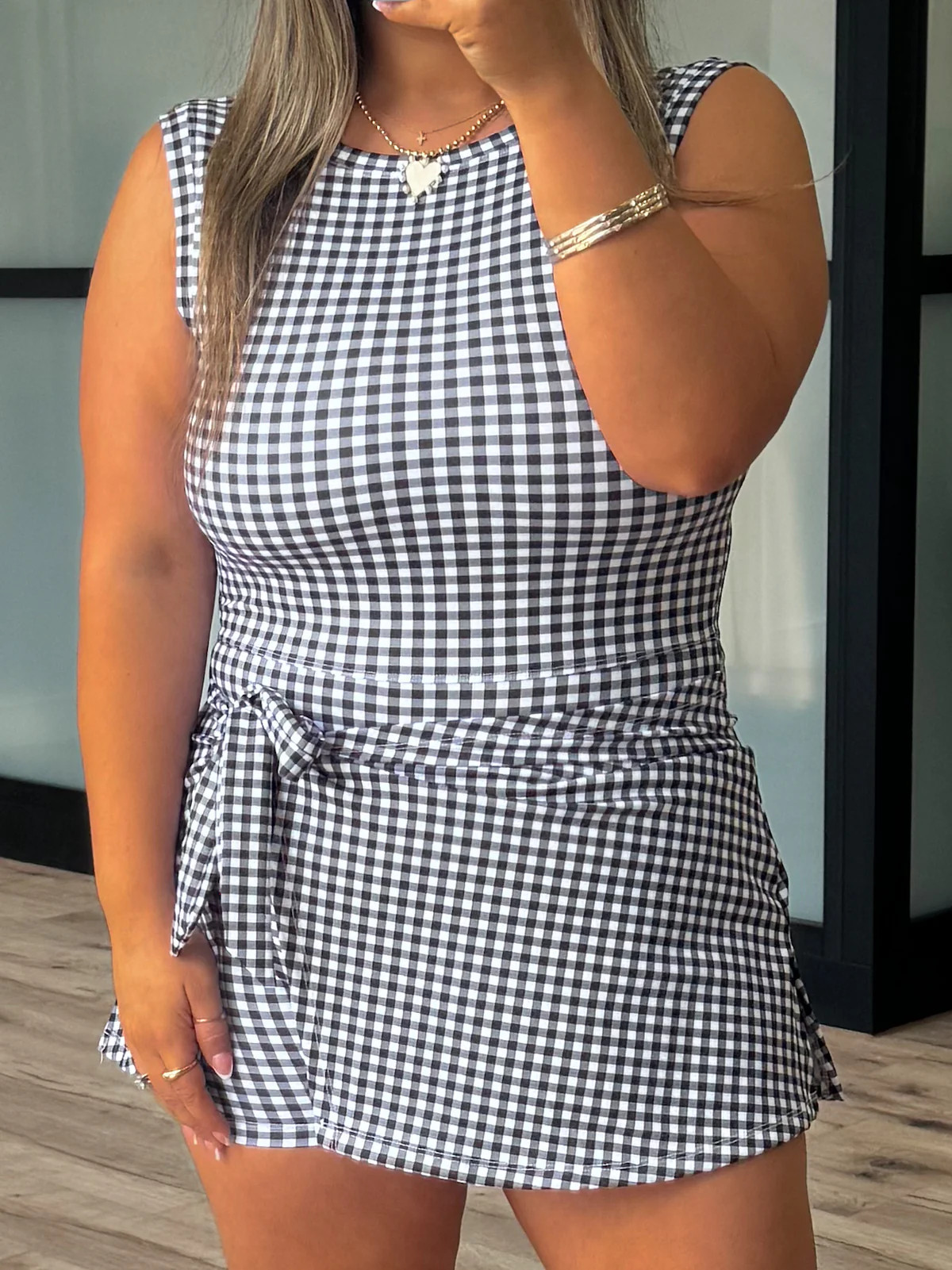 Gingham Active Wrap Romper | Black | RESTOCK | Talulah