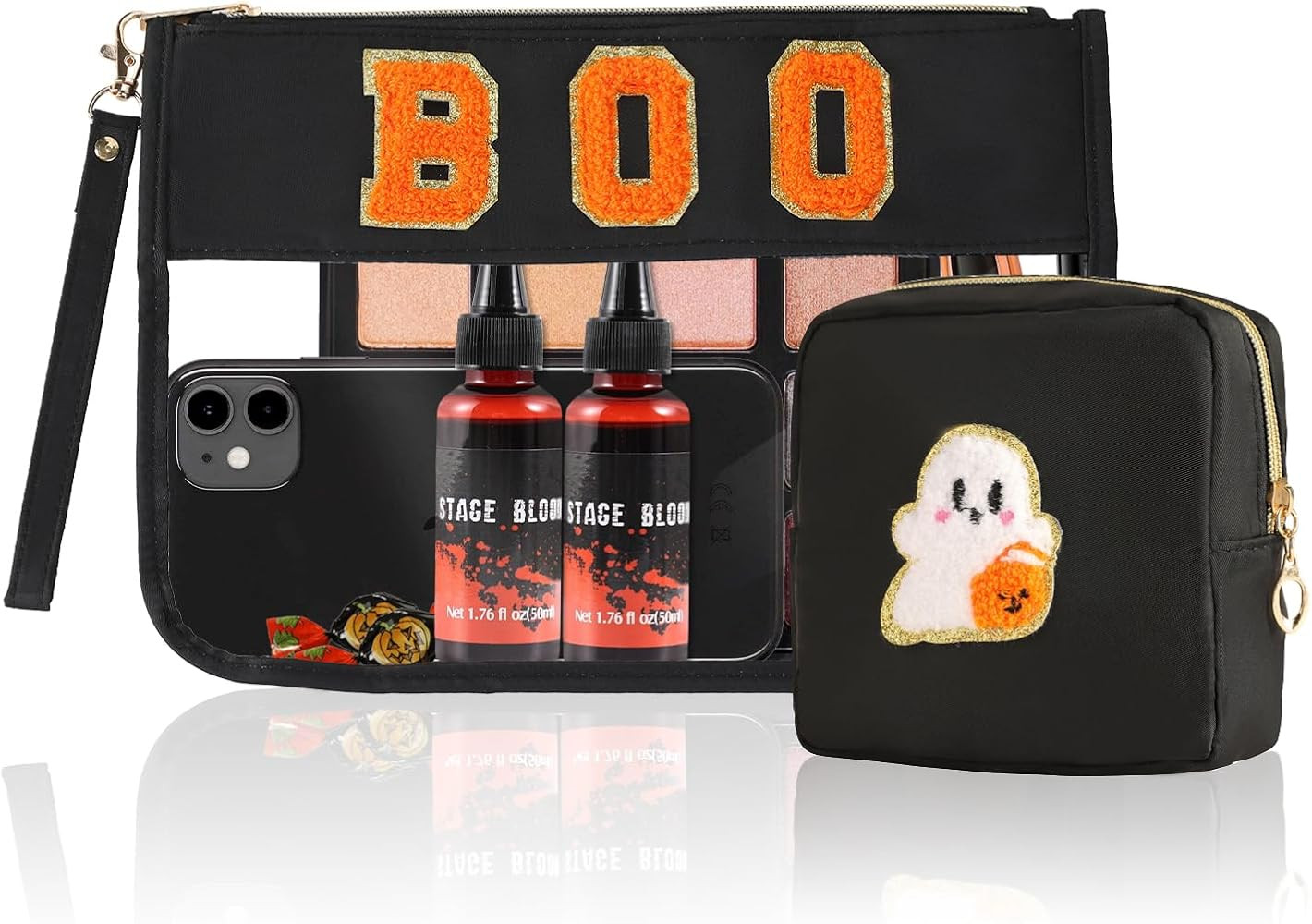 Halloween 2 Pcs spooky Cosmetic bag Snack Bag ，Clear Zipper Letter Travel Toiletry Bag Storage ... | Amazon (US)