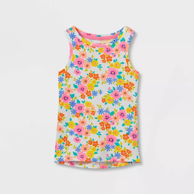 Toddler Girls' Floral Tank Top - Cat & Jack™ White 2T | Target