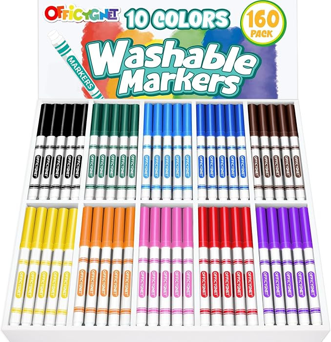 Officygnet 160 Count Washable Markers Bulk, 10 Assorted Colors, Conical Tip with Fine & Broad Lin... | Amazon (US)