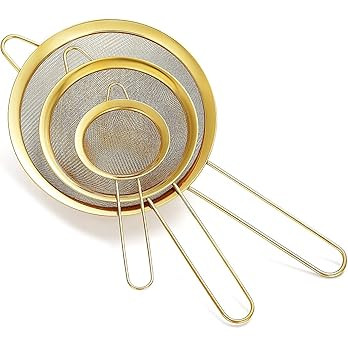 Gold Fine Mesh Strainer 3 Pieces Set, Golden Flour Sifter For Baking, Stainless Steel Clander, Go... | Amazon (US)