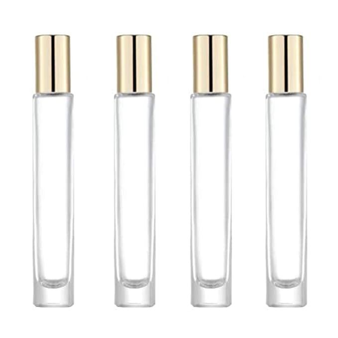 ConStore 4pcs 10ml Roller Bottle For Essential Oils Empty Clear Glass Roll-On Bottle with Aluminu... | Amazon (US)