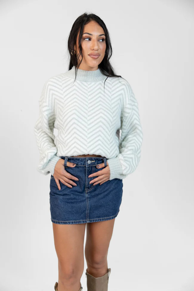 All That You Are Grey Fuzzy Herringbone Mock Neck Sweater | Pink Lily