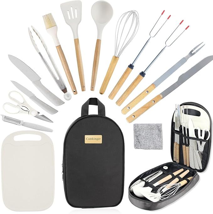 Camping Essentials Cooking Utensils Set - 15Pcs Portable Camp Kitchen Cookware Organizer with Sto... | Amazon (US)