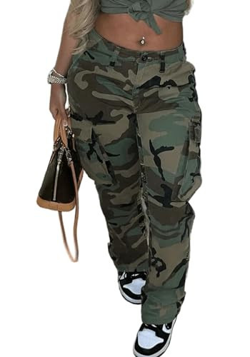 Casual Plus Size Camo Cargo Pants for Women High Waist Slim Fit Camouflage Jogger Army Pants Sweatpants with Pockets | Amazon (US)