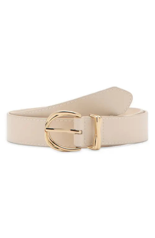 MANGO Oval Buckle Faux Leather Belt in Ecru at Nordstrom, Size Medium | Nordstrom