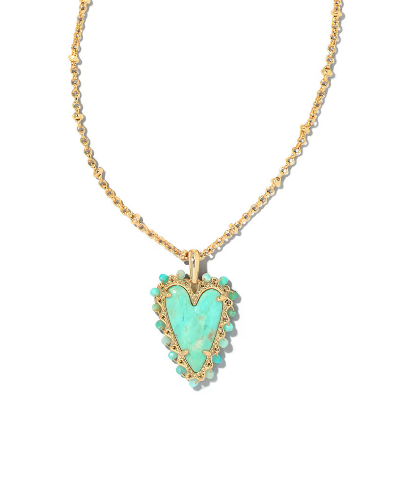 Beaded Ansley Heart Gold Pendant Necklace in Sea Green Chrysocolla | Kendra Scott