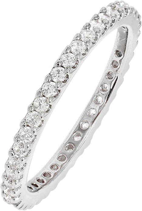 Amazon Essentials Rhodium Plated Single Row Pave Stackable Eternity Ring Size | Amazon (US)