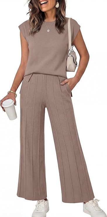 ANRABESS Women 2 Piece Lounge Sets Summer Casual Knit Sweater Vest Pant Set Beach Vacation Clothe... | Amazon (US)