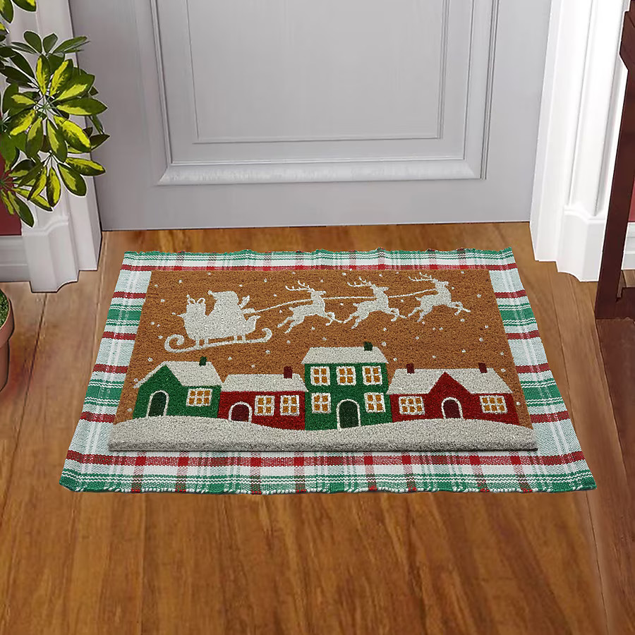 Holiday Living 24-in x 36-in Red Green Polyester/Coir/Latex Non-Slip Grip Indoor or outdoor Winte... | Lowe's