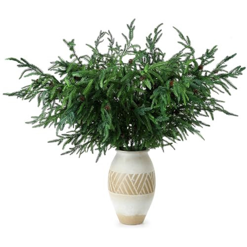 Zeyune 6 Pcs Norfolk Pine Branch 36 Inches Christmas Pine Branches with Pine Cone Norfolk Pine Stems Greenery Norfolk Pine Needles for DIY Garland Wreath and Home Garden Decoration | Amazon (US)
