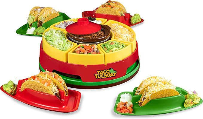 Nostalgia Taco Tuesday Heated Lazy Susan Topping Bar Perfect for Burritos, Nachos, Fajitas, 20-Oz... | Amazon (US)