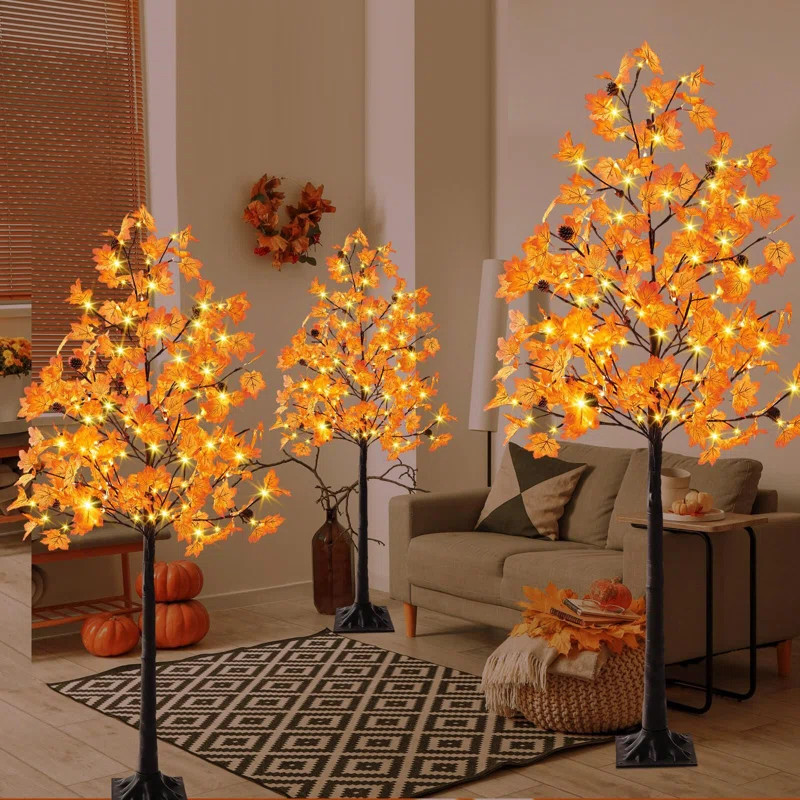 6FT/5FT/4FT Lighted Maple Trees 240LEDs Artificial Fall Trees with Lights Plug,3 Pack | Wayfair North America