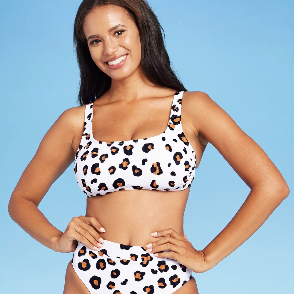 Juniors' Ribbed Bralette Bikini Top - Xhilaration White Animal Print D/DD Cup | Target