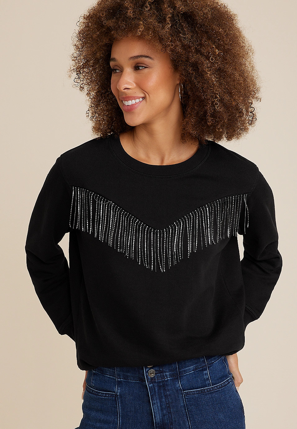 Rhinestone Fringe Sweatshirt | Maurices