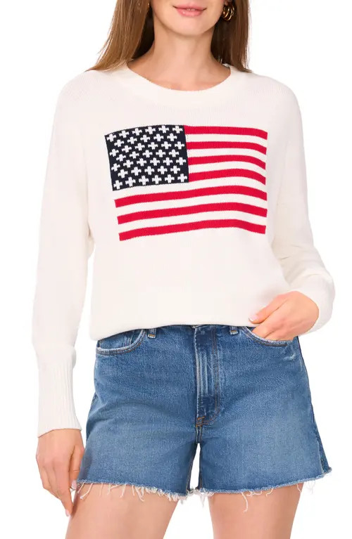 Vince Camuto Flag Graphic Sweater in Antique White at Nordstrom, Size Medium | Nordstrom