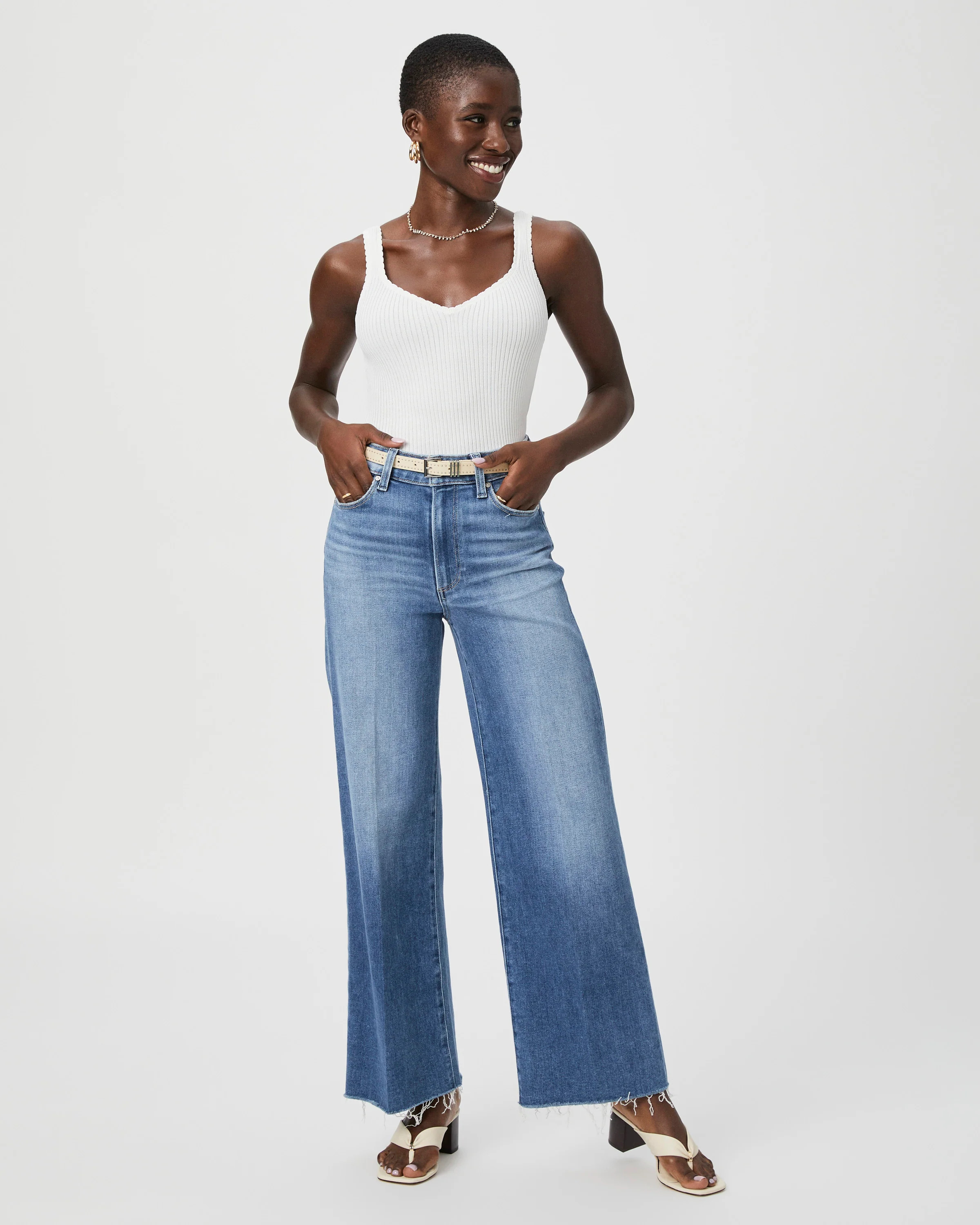 Anessa Petite Wide Leg Jean - Flamenco Distressed | Paige