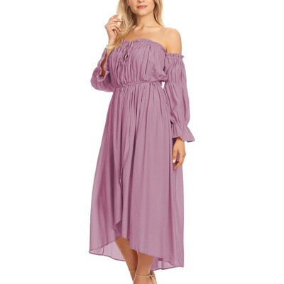 Anna-Kaci Women's Casual Boho Off Shoulder Gone With The Wind Dress - Medium, Dusty Pink | Target