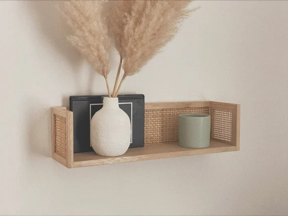 Floating Rattan Cane Wall Shelf Decor - Etsy | Etsy (US)