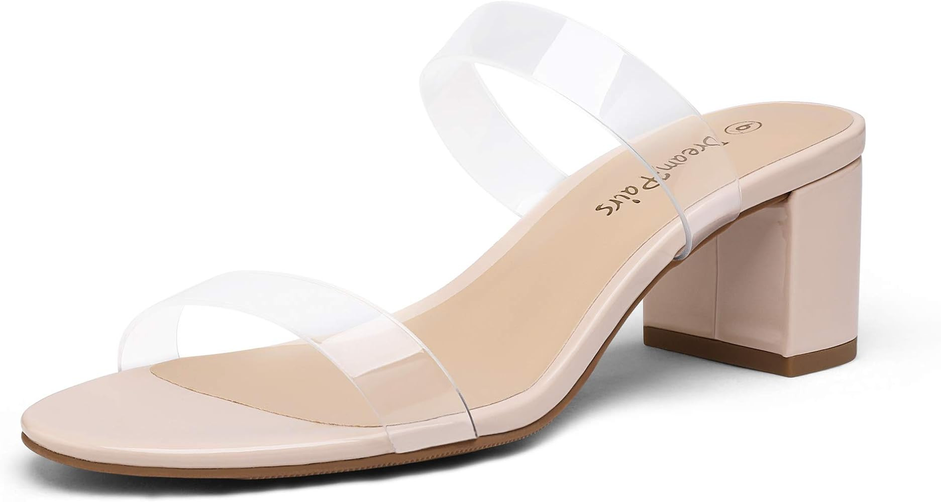 DREAM PAIRS Women's Two Strap Open Toe Low Block Chunky Heels Sandals Dress Pumps Shoes | Amazon (US)