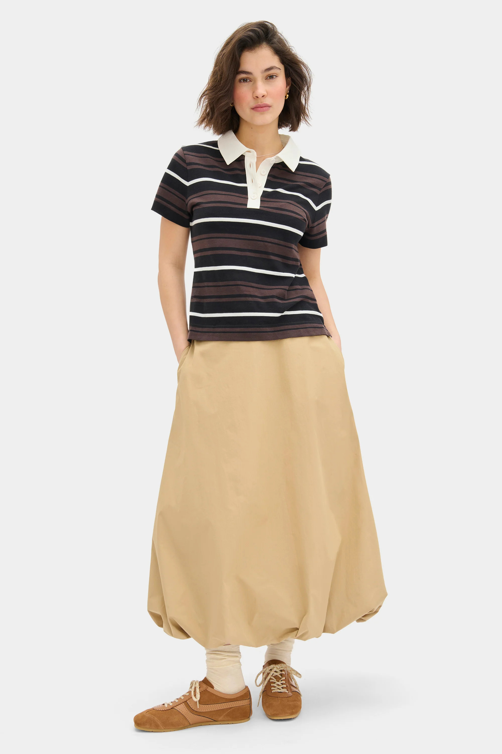 ALIGNE Striped Pique Polo - Brown | Maiden | ALIGNE UK & EU