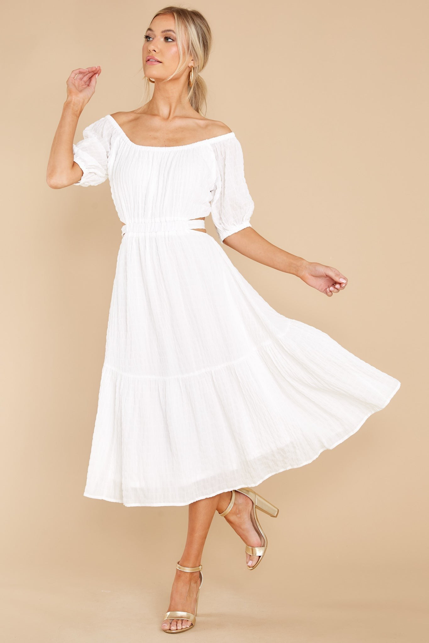 Aura On A Lighter Note White Midi Dress | Red Dress 