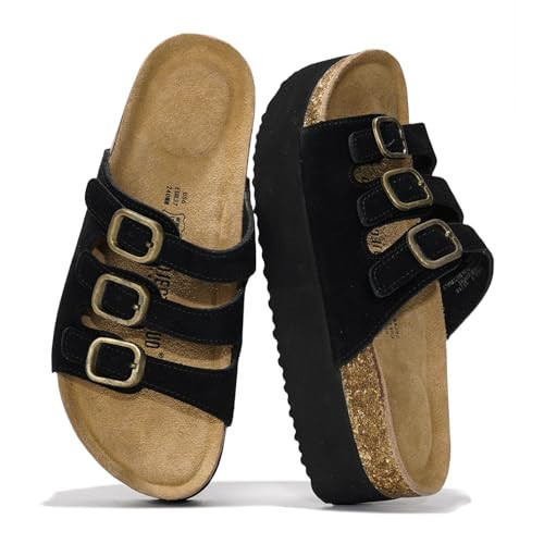 Project Cloud 100% Genuine Leather Platform Sandals Women Footwear - Comfortable Wedges with Memory Foam Insole - Non Slip 3-Strap Summer Sandals for Women 2026 (Dyan, Black, 8.5) | Amazon (US)