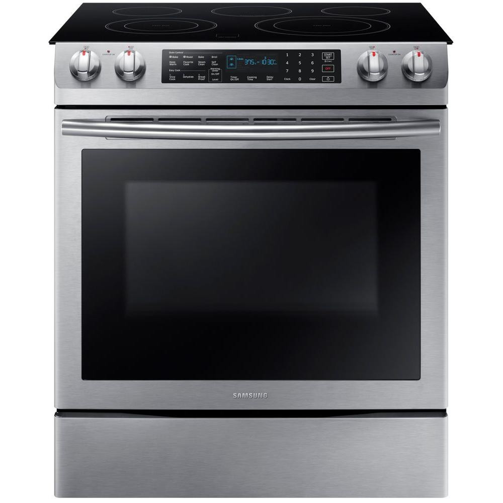 5.8 cu. ft. Slide-In Electric Range with Self-Cleaning Dual Convection Oven in Stainless Steel | The Home Depot