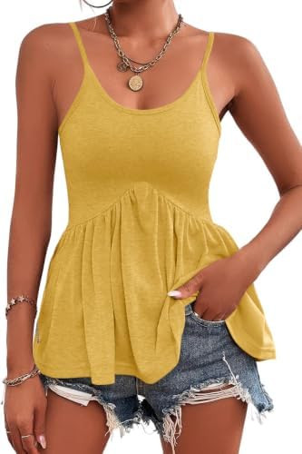 Women's Adjustable Spaghetti Strap Tank Tops Sleeveless Peplum Summer Cami Shirt | Amazon (US)