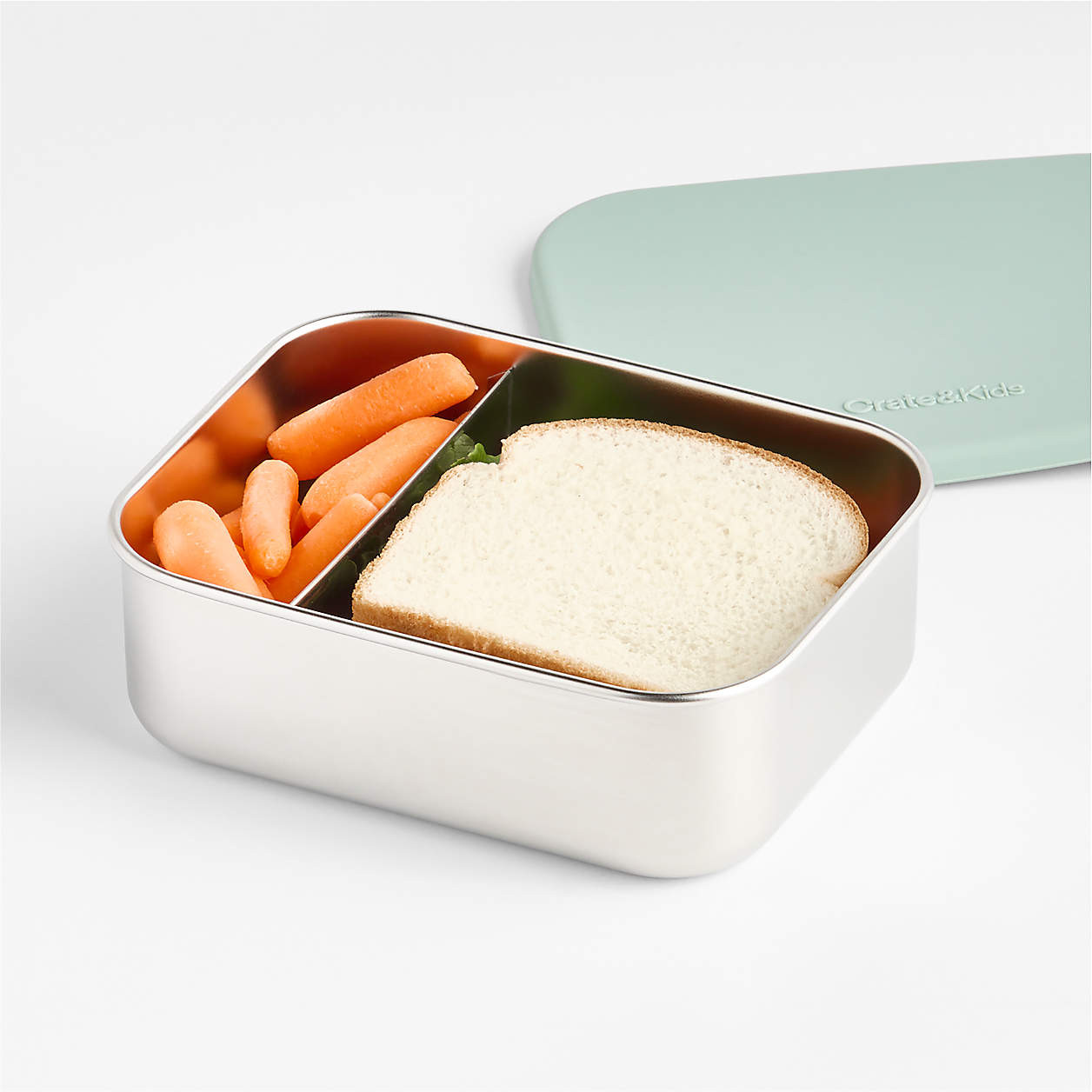 Green Stainless Steel Dual Compartment Lunch Container + Reviews | Crate & Kids | Crate & Barrel