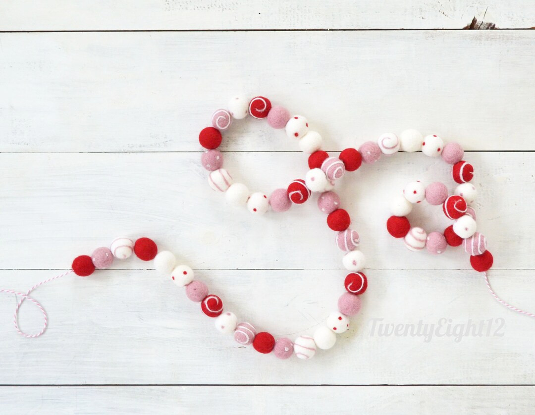 Valentines Garland - Valentines Swirl Felt Ball Garland, Felt Ball Garland, Felt Ball Wall Hangin... | Etsy (US)