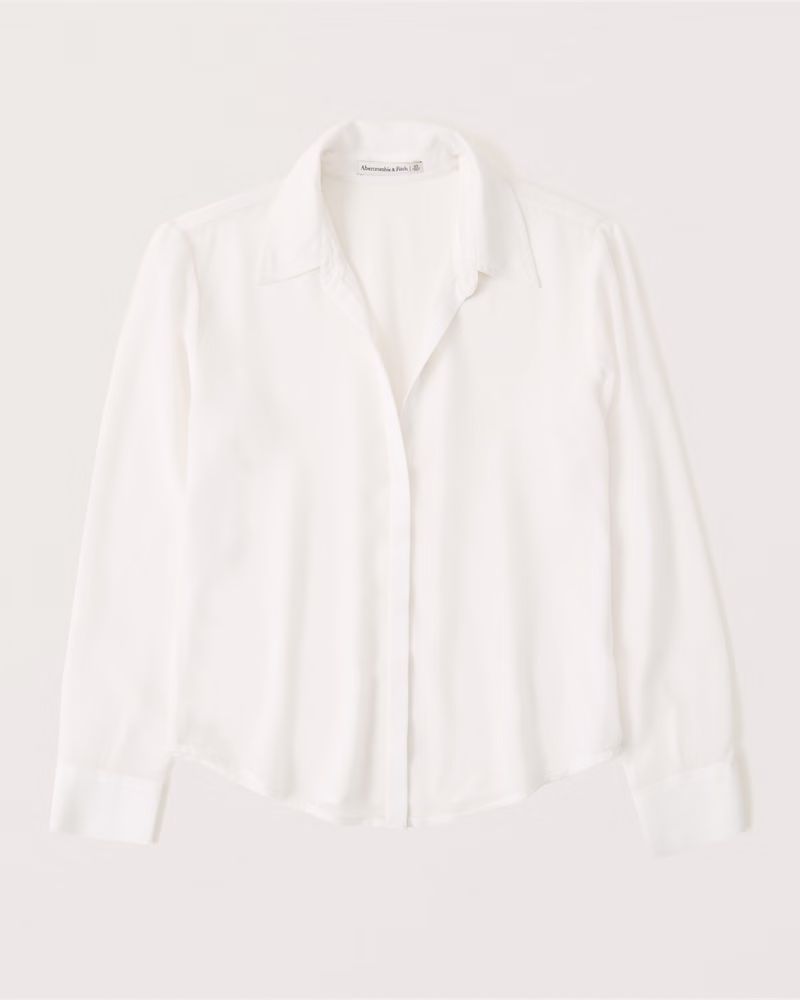 Women's Long-Sleeve Sheer Button-Up Shirt | Women's Tops | Abercrombie.com | Abercrombie & Fitch (US)