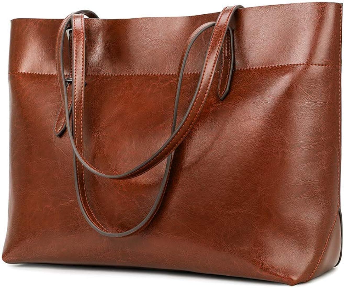 Kattee Vintage Genuine Leather Tote Shoulder Bag for Women Satchel Handbag with Top Handles | Amazon (US)
