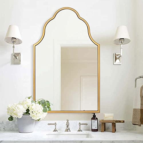 Chende Arched Mirror for Wall Decor, 32"X20" Gold Wall Mirror for Bathroom, Elegant Scalloped Mirror for Living Room, Entryway, Dining Room | Amazon (US)
