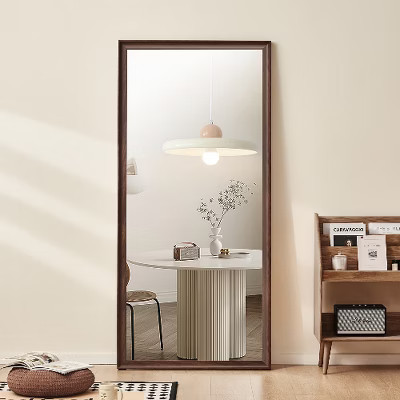 Lyngins Contemporary Full Length Mirror, Full Body Mirror with Manufactured Wood Frame, (Wall-Mount/Paste/Lean) | Floor Mirror for Bedroom/Salon,Brown | Target