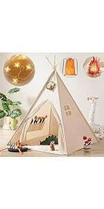 Tiny Land Kids-Teepee-Tent with Lights & Campfire Toy & Carry Case, Natural Cotton Canvas Toddler... | Amazon (US)